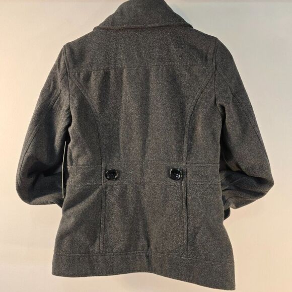 YMI Pea Coat Juniors Sz S Double Breasted w Back Tab Charcoal Gray Wool Blend - Picture 3 of 9